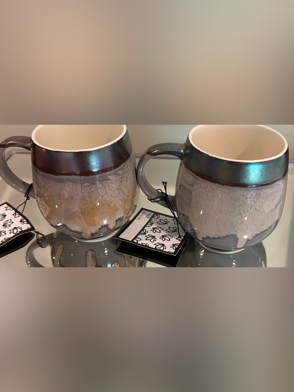 NWT Two Ceramic Glazed Mugs- Gorgeous artistic vibe!!!
